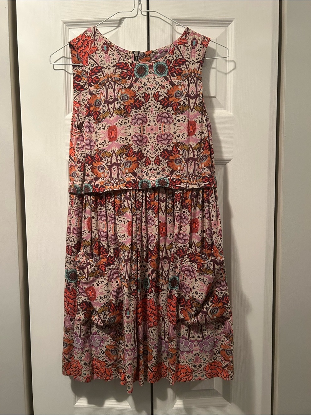 Topshop Pink Floral-Print Mini Dress with Teal Accents